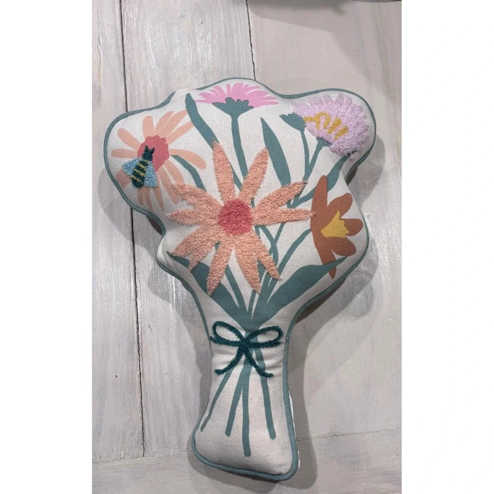 Pillowfort Flower Bouquet Shaped Decorative Pillow Embroidered Bee Kids Decor
